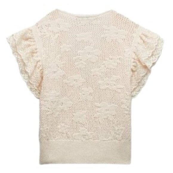 Zara Lace Trim Pointelle Crochet Knit Top - Picture 2 of 8